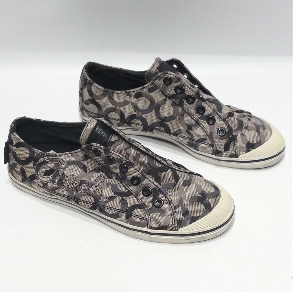 Coach Keeley Black & White Signature C Monogram Slip On Sneakers Women Size 7B